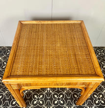 Load image into Gallery viewer, This lovely vintage chic Bohemian coffee table has an original natural light cane colour, bamboo tone, and rattan finish, creating a superb interior design.