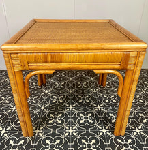 Load image into Gallery viewer, This lovely vintage chic Bohemian coffee table has an original natural light cane colour, bamboo tone, and rattan finish, creating a superb interior design.