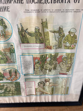 Load image into Gallery viewer, Vintage original military poster, hospital stretcher picture, Eastern European, war, communism “ First aid after airstrike”