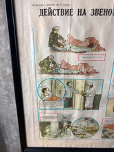 Load image into Gallery viewer, Vintage original military poster, hospital stretcher picture, Eastern European, war, communism “ First aid after airstrike”