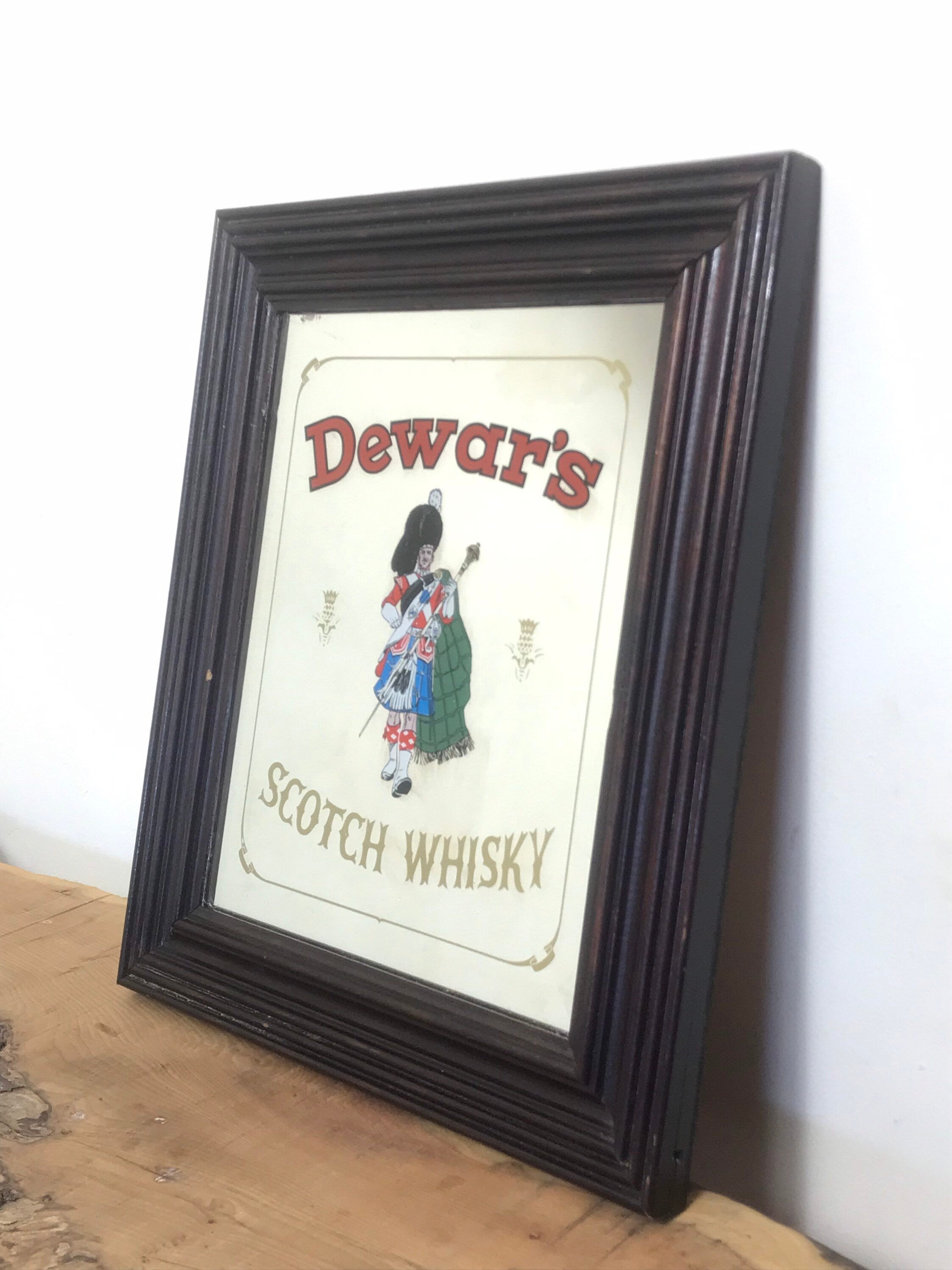 Vintage Dewars pub mirror, scotch whisky mirror, advertising collectib