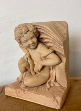 Load image into Gallery viewer, Vintage beautiful pair cast stone cherub book ends, collectibles piece, library, living room