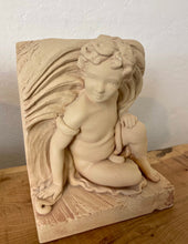Load image into Gallery viewer, Vintage beautiful pair cast stone cherub book ends, collectibles piece, library, living room
