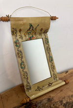 Load image into Gallery viewer, Mid 20th century leather scroll mirror Indian Indonesian hand painted wall art