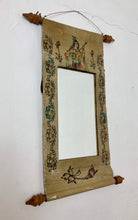 Load image into Gallery viewer, Mid 20th century leather scroll mirror Indian Indonesian hand painted wall art