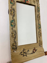 Load image into Gallery viewer, Mid 20th century leather scroll mirror Indian Indonesian hand painted wall art