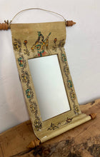 Load image into Gallery viewer, Mid 20th century leather scroll mirror Indian Indonesian hand painted wall art