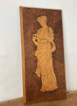 Load image into Gallery viewer, Stunning antique early 20th art nouveau wall hanging plaque sign wooden oak etched collectibles piece