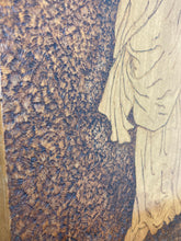 Load image into Gallery viewer, Stunning antique early 20th art nouveau wall hanging plaque sign wooden oak etched collectibles piece