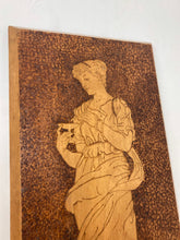 Load image into Gallery viewer, Stunning antique early 20th art nouveau wall hanging plaque sign wooden oak etched collectibles piece