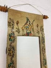 Load image into Gallery viewer, Mid 20th century leather scroll mirror Indian Indonesian hand painted wall art