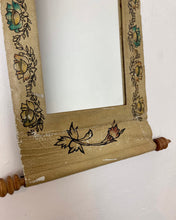 Load image into Gallery viewer, Mid 20th century leather scroll mirror Indian Indonesian hand painted wall art