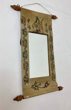 Load image into Gallery viewer, Mid 20th century leather scroll mirror Indian Indonesian hand painted wall art