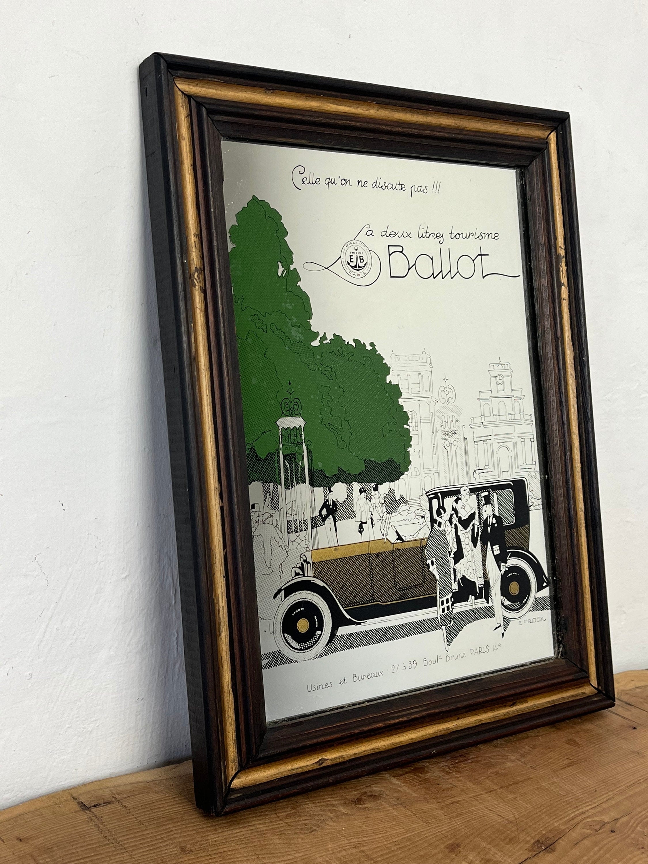Vintage Ballot Automobile Advertising Mirror Art Deco Style