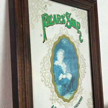 Load image into Gallery viewer, An Appealing Vintage mid-century Pears Soap Advertising mirror featuring an antique child in an oval frame with a Victorian intricate border and stand-out fonts with a green hint.