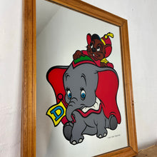 Load image into Gallery viewer, Stunning vintage Disney Dumbo mirror featuring the famous elephant and Timothy the mouse in beautiful vivid tones in bright stand out colours to make and impact in any Disney collectors home or children room.