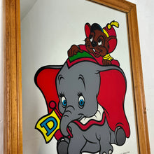 Load image into Gallery viewer, Stunning vintage Disney Dumbo mirror featuring the famous elephant and Timothy the mouse in beautiful vivid tones in bright stand out colours to make and impact in any Disney collectors home or children room.