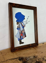 Load image into Gallery viewer, Wonderful vintage Holly Hobbie patchwork mirror, children art, retro, kitsch, nostalgic picture