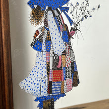 Load image into Gallery viewer, Wonderful vintage Holly Hobbie patchwork mirror, children art, retro, kitsch, nostalgic picture