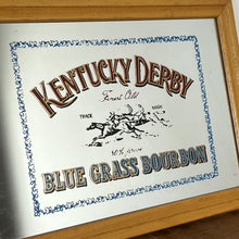 Load image into Gallery viewer, features a horse racing design. The branding is depicted in bold, vivid fonts in red and blue, and there is an intricate picture of a horse race along with a blue floral border.