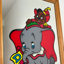 Load image into Gallery viewer, Stunning vintage Disney Dumbo mirror featuring the famous elephant and Timothy the mouse in beautiful vivid tones in bright stand out colours to make and impact in any Disney collectors home or children room.