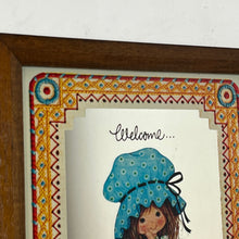 Load image into Gallery viewer, The mirror depicts Miss Petticoat in vibrant colours and would make a great addition to any art collection. Intricate, vivid border, welcome to our home sweet home.
