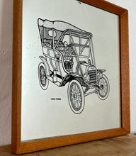 Load image into Gallery viewer, Unique detailed model T picture in a cartoon style design featuring a pencil type sketch with excellent intricate finish with shading and great care taken to create the design, bold fonts detailing Ford 1909.