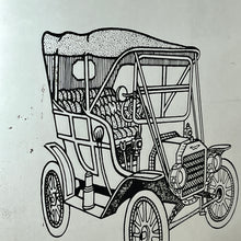 Load image into Gallery viewer, Unique detailed model T picture in a cartoon style design featuring a pencil type sketch with excellent intricate finish with shading and great care taken to create the design, bold fonts detailing Ford 1909.