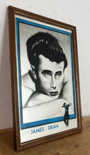 Load image into Gallery viewer, This is a vintage mirror featuring James Dean, the iconic movie actor. It is a unique collectible item that showcases excellent detail in depicting the actor's signature pose and famous look.