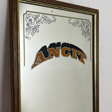 Load image into Gallery viewer, Striking Ancit fuel mirror with vivid bold fonts on the branding with further wording toward the bottom with an intricate Victorian border to create a stand-out advertising piece.