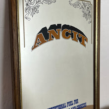 Load image into Gallery viewer, Striking Ancit fuel mirror with vivid bold fonts on the branding with further wording toward the bottom with an intricate Victorian border to create a stand-out advertising piece.