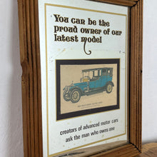 Load image into Gallery viewer, Vintage prestige Rolls Royce Silver Ghost 1912 advertising mirror featuring a glamourous design with antique pictures of the luxury car in intricate finish, excellent quotes in stylish fonts with a straight gold border.