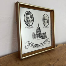 Load image into Gallery viewer, Vibrant mirror featuring the wedding of Charles and Diana on the 29th of July 1981 with a portrait of the couple and intricate picture of St Pauls and the fonts in a banner design.