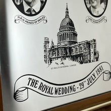 Load image into Gallery viewer, Vibrant mirror featuring the wedding of Charles and Diana on the 29th of July 1981 with a portrait of the couple and intricate picture of St Pauls and the fonts in a banner design.