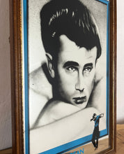 Load image into Gallery viewer, This is a vintage mirror featuring James Dean, the iconic movie actor. It is a unique collectible item that showcases excellent detail in depicting the actor's signature pose and famous look.
