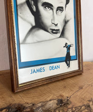 Load image into Gallery viewer, This is a vintage mirror featuring James Dean, the iconic movie actor. It is a unique collectible item that showcases excellent detail in depicting the actor's signature pose and famous look.