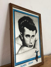Load image into Gallery viewer, This is a vintage mirror featuring James Dean, the iconic movie actor. It is a unique collectible item that showcases excellent detail in depicting the actor's signature pose and famous look.
