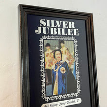 Load image into Gallery viewer, Wonderful vintage Silver Jubilee collectable mirror 1952 to 1977 featuring a radiant potrait of the Queen Elizabeth wearing her Royal attire and elegant souvenir piece, showing a magnificent silver crown border and silver bold fonts.