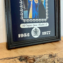 Load image into Gallery viewer, Wonderful vintage Silver Jubilee collectable mirror 1952 to 1977 featuring a radiant potrait of the Queen Elizabeth wearing her Royal attire and elegant souvenir piece, showing a magnificent silver crown border and silver bold fonts.