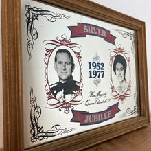 Load image into Gallery viewer, Wonderful vintage Silver Jubilee collectable mirror, Queen, Philip, Royal souvenir, memorabilia, wall art, picture, London