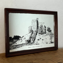 Load image into Gallery viewer, Vintage picture mirror of Great Cardiff Castle, The Norman Keep historical mirror, Wales history, wall art, knights, soldier, royalty
