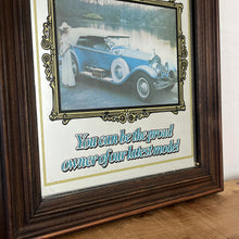 Load image into Gallery viewer, glamourous design with antique picture of the luxury car in intricate finish, excellent quote in stylish fonts with a detailed gold border and red logo of the brand.