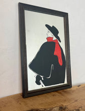 Load image into Gallery viewer, Stunning vintage wall art mirror featuring the famous cabaret star now in a gallery at San Diego Museum of Art, with vivid tones with wide brimmed hat and scarf creating a classic Lautrec art nouveau design.