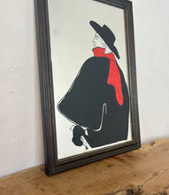 Load image into Gallery viewer, Stunning vintage wall art mirror featuring the famous cabaret star now in a gallery at San Diego Museum of Art, with vivid tones with wide brimmed hat and scarf creating a classic Lautrec art nouveau design.