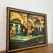 Load image into Gallery viewer, An amazing game of Fate by Chris Consani features Hollywood stars from the 40s and 50s featuring the stars in a pool hall with quality details with fantastic craftsmanship with intricate detail, the artwork comes on a raised sculptural wooden sign.
