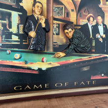 Load image into Gallery viewer, An amazing game of Fate by Chris Consani features Hollywood stars from the 40s and 50s featuring the stars in a pool hall with quality details with fantastic craftsmanship with intricate detail, the artwork comes on a raised sculptural wooden sign.