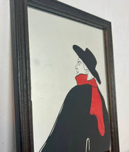 Load image into Gallery viewer, Stunning vintage wall art mirror featuring the famous cabaret star now in a gallery at San Diego Museum of Art, with vivid tones with wide brimmed hat and scarf creating a classic Lautrec art nouveau design.