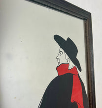 Load image into Gallery viewer, Stunning vintage wall art mirror featuring the famous cabaret star now in a gallery at San Diego Museum of Art, with vivid tones with wide brimmed hat and scarf creating a classic Lautrec art nouveau design.