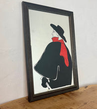 Load image into Gallery viewer, Stunning vintage wall art mirror featuring the famous cabaret star now in a gallery at San Diego Museum of Art, with vivid tones with wide brimmed hat and scarf creating a classic Lautrec art nouveau design.