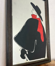 Load image into Gallery viewer, Stunning vintage wall art mirror featuring the famous cabaret star now in a gallery at San Diego Museum of Art, with vivid tones with wide brimmed hat and scarf creating a classic Lautrec art nouveau design.